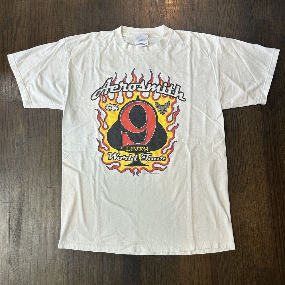 Vintage 90s 1997 Aerosmith Nine Lives World Tour Band T Shirt Medium